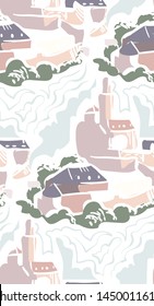 castle landscape abstract outdoor seamless pattern soft color vector