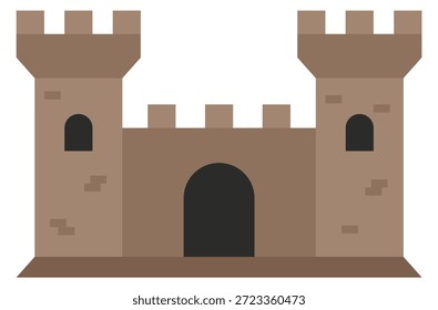 Um castelo com um grande arco e uma pequena janela