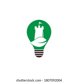 Castle and leaf bulb shape concept logo design. Tower and eco symbol or icon. Nature Castle logo designs concept vector