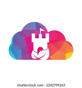 Castle with leaf and cloud icon vector logo. Nature Castle logo designs concept vector.