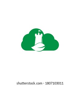 Castle and leaf cloud shape concept logo design. Tower and eco symbol or icon. Nature Castle logo designs concept vector	