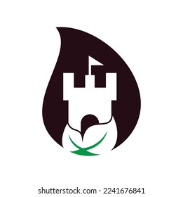 Castle with leaf and drop icon vector logo. Nature Castle logo designs concept vector.