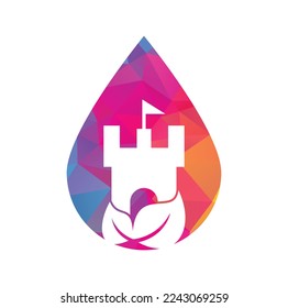 Castle with leaf and drop icon vector logo. Nature Castle logo designs concept vector.