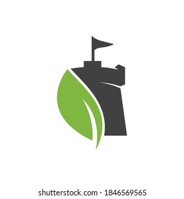 Castle with leaf icon vector logo. Nature Castle logo designs concept vector.