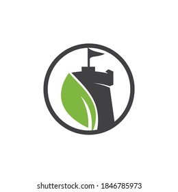 Castle with leaf icon vector logo. Nature Castle logo designs concept vector.