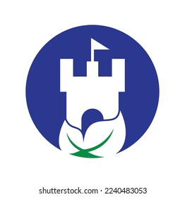 Castle with leaf icon vector logo. Nature Castle logo designs concept vector.