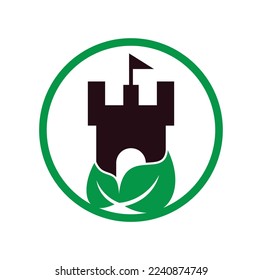Castle with leaf icon vector logo. Nature Castle logo designs concept vector.