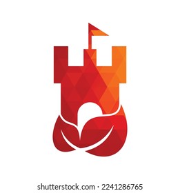 Castle with leaf icon vector logo. Nature Castle logo designs concept vector.