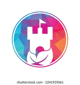 Castle with leaf icon vector logo. Nature Castle logo designs concept vector.