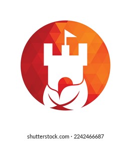 Castle with leaf icon vector logo. Nature Castle logo designs concept vector.