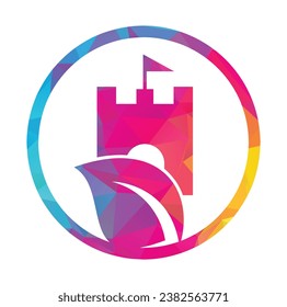 Castle with leaf icon vector logo. Nature Castle logo designs concept vector.