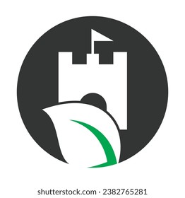 Castle with leaf icon vector logo. Nature Castle logo designs concept vector.