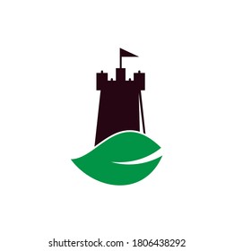 Castle and leaf logo combination. Tower and eco symbol or icon. Nature Castle logo designs concept vector.