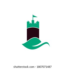 Castle and leaf logo combination. Tower and eco symbol or icon. Nature Castle logo designs concept vector.