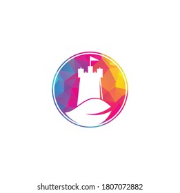 Castle and leaf logo combination. Tower and eco symbol or icon. Nature Castle logo designs concept vector.