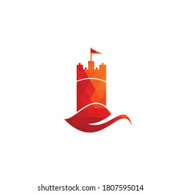 Castle and leaf logo combination. Tower and eco symbol or icon. Nature Castle logo designs concept vector.