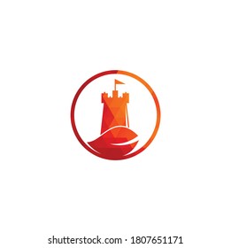 Castle and leaf logo combination. Tower and eco symbol or icon. Nature Castle logo designs concept vector.