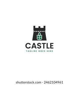 Castle with leaf logo design template vector illustration idea