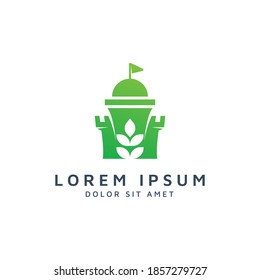 castle and leaf negative space logo design