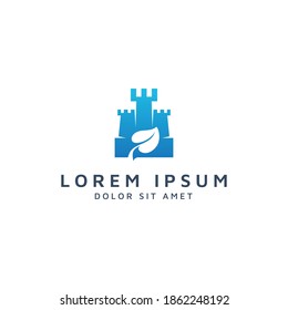 castle and leaf negative space logo design