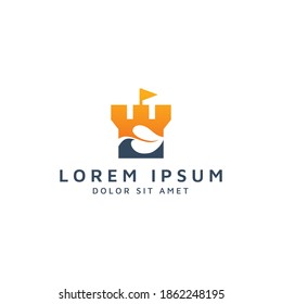 castle and leaf negative space logo design