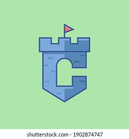 Castle letter C illustration blue logo vector design