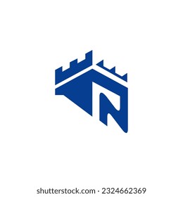 Castillo con diseño de logotipo vectorial de letra N. Concepto de diseño del logo del edificio del castillo.