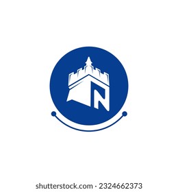 Castillo con diseño de logotipo vectorial de letra N. Concepto de diseño del logo del edificio del castillo.