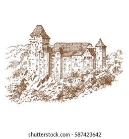 The castle of Lichtenstein. Engraving.