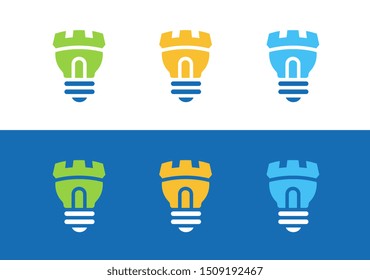 Castle and lightbulb logo set, collection of lamp symbol - Vector