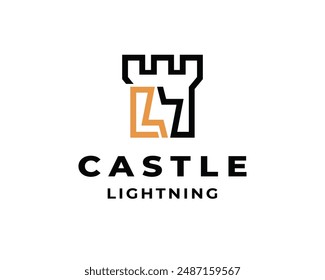 Castle lightning thunderbolt with initial letter L stylish line logo design template illustration inspiration