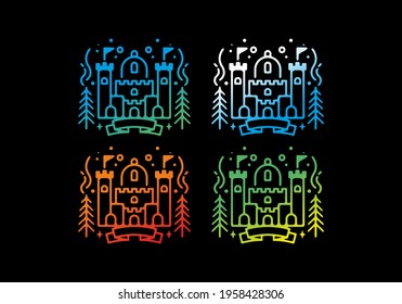 Castle line art in gradient color illustration design