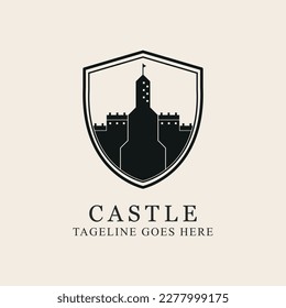 castle line art logo design vector illustration template