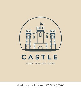 castle line art logo, icon and symbol, with emblem vector illustration design