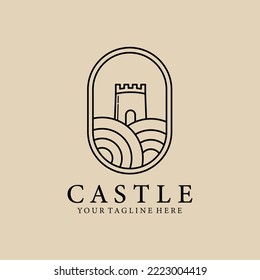 Castle line art logo, icon and symbol, with emblem vector illustration design