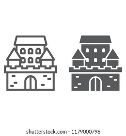 Castle line and glyph icon, architecture and fort, haunted house sign, vector graphics, a linear pattern on a white background, eps 10.