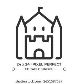 Ícone de interface do usuário da linha Castle. Arquitetura medieval, defesa da fortaleza. Histórico, antigo. Turismo de referência. Símbolo de contorno de vetor isolado. Elemento linear da interface do usuário do Webdesign, pixel perfect