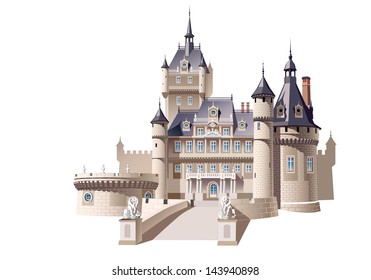 Castle with lions. Architectural Fantasy