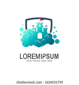 Castle logo with cloud icon, Shield logo , cloud icon
