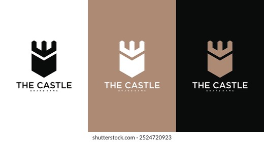 Projeto do logotipo do castelo, fortaleza abstrata. Vetor Premium