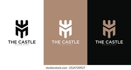 Projeto do logotipo do castelo, fortaleza abstrata. Vetor Premium