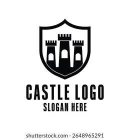 castle logo design concept idea with shield icon