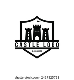 Castle logo design concept with shield vintage retro badge
