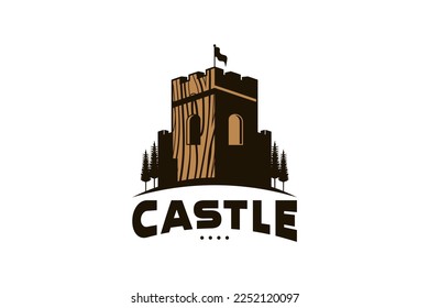 Logo-Design des Schlosses mit kreativem abstraktem Vintage-Holzbau