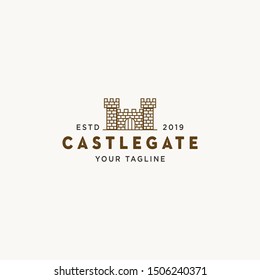 castle logo design simple mono line illustration.