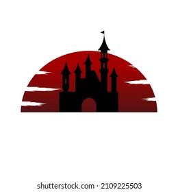 castle logo design template with silhouette in half circle. vector logo illustration 