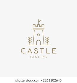 Castle logo design template. Castle tower vector line art.