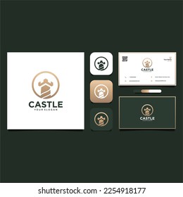 castle logo design with tower and abstract