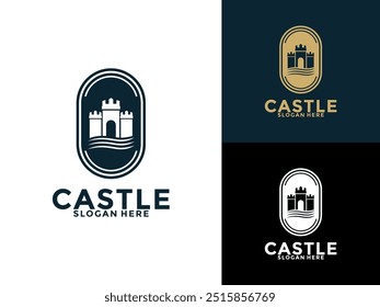 Vector del diseño del logotipo del castillo, Plantilla creativa del logotipo de la fortaleza o del castillo de Antiguas