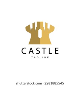 Logotipo del castillo Elegante Diseño sencillo de lujo, Escudo vectorial del castillo real, Icono de ilustración de los templos